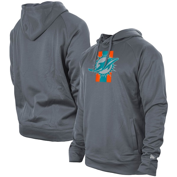 Men's Miami Dolphins Gray New Era Training Camp Raglan Pullover Hoodie